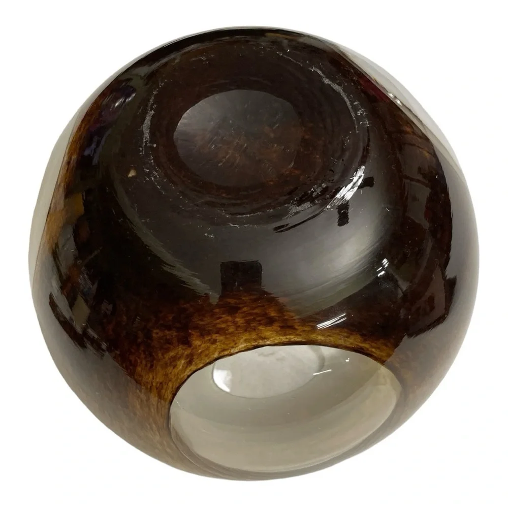 Murano Tortoise Shell Cased Glass Fish Eye Vase 3 Cut Clear Windows 7
